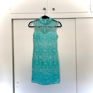 Light Blue Mandarin Collar Style Coctail Dress